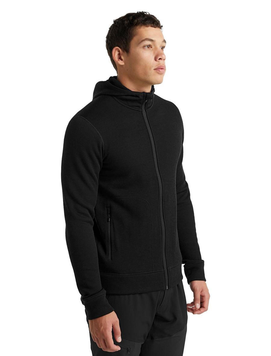 Icebreaker RealFleece® Merino Elemental Long Sleeve Zip Hood Miesten Takki Mustat | FI 1241VRWD